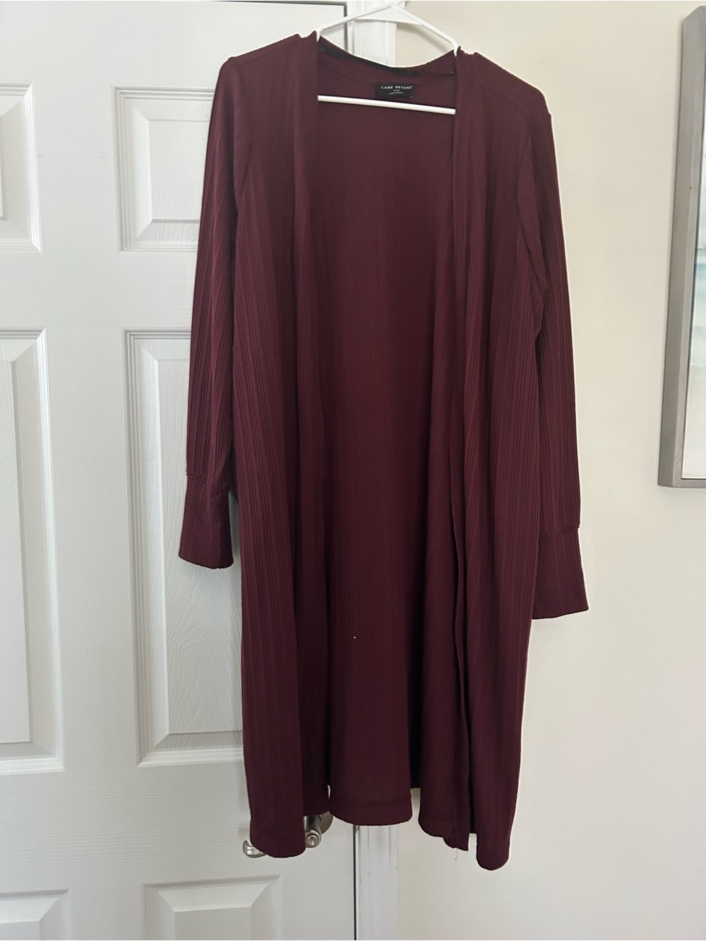 Lane Bryant Ribbed Open-Front Cardigan - Burgundy